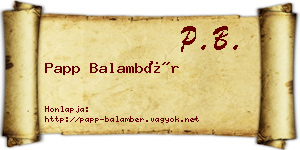 Papp Balambér névjegykártya